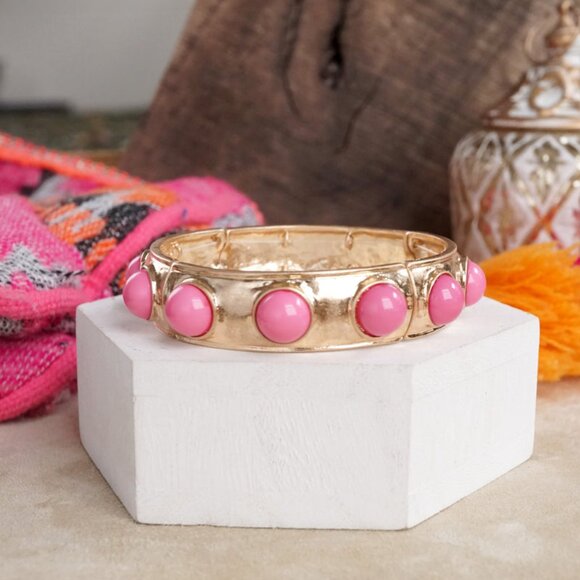 Baroque Vibe Gold Stretch Bangle Bracelets with Colorful Geometric Stones NEW - Picture 15 of 16